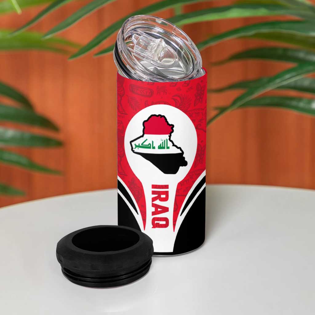 Iraq 4 in 1 Can Cooler Tumbler with Lamassu Mythical Creature and National Map Design - Wonder Print Shop