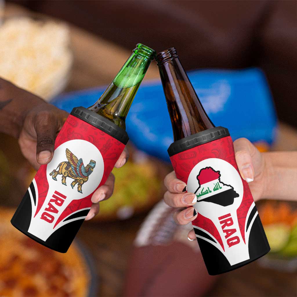 Iraq 4 in 1 Can Cooler Tumbler with Lamassu Mythical Creature and National Map Design - Wonder Print Shop