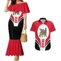Iraq Couples Matching Mermaid Dress and Hawaiian Shirt with Lamassu Mythical Creature and National Map Design - Wonder Print Shop
