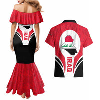 Iraq Couples Matching Mermaid Dress and Hawaiian Shirt with Lamassu Mythical Creature and National Map Design - Wonder Print Shop