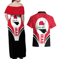 Iraq Couples Matching Off Shoulder Maxi Dress and Hawaiian Shirt with Lamassu Mythical Creature and National Map Design - Wonder Print Shop