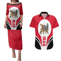Iraq Couples Matching Puletasi and Hawaiian Shirt with Lamassu Mythical Creature and National Map Design - Wonder Print Shop