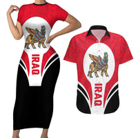 Iraq Couples Matching Short Sleeve Bodycon Dress and Hawaiian Shirt with Lamassu Mythical Creature and National Map Design - Wonder Print Shop