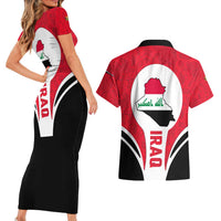 Iraq Couples Matching Short Sleeve Bodycon Dress and Hawaiian Shirt with Lamassu Mythical Creature and National Map Design - Wonder Print Shop