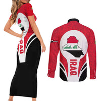 Iraq Couples Matching Short Sleeve Bodycon Dress and Long Sleeve Button Shirt with Lamassu Mythical Creature and National Map Design - Wonder Print Shop