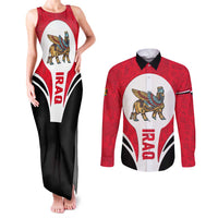 Iraq Couples Matching Tank Maxi Dress and Long Sleeve Button Shirt with Lamassu Mythical Creature and National Map Design - Wonder Print Shop