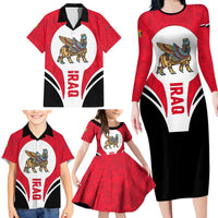 Iraq Family Matching Long Sleeve Bodycon Dress and Hawaiian Shirt with Lamassu Mythical Creature and National Map Design - Wonder Print Shop