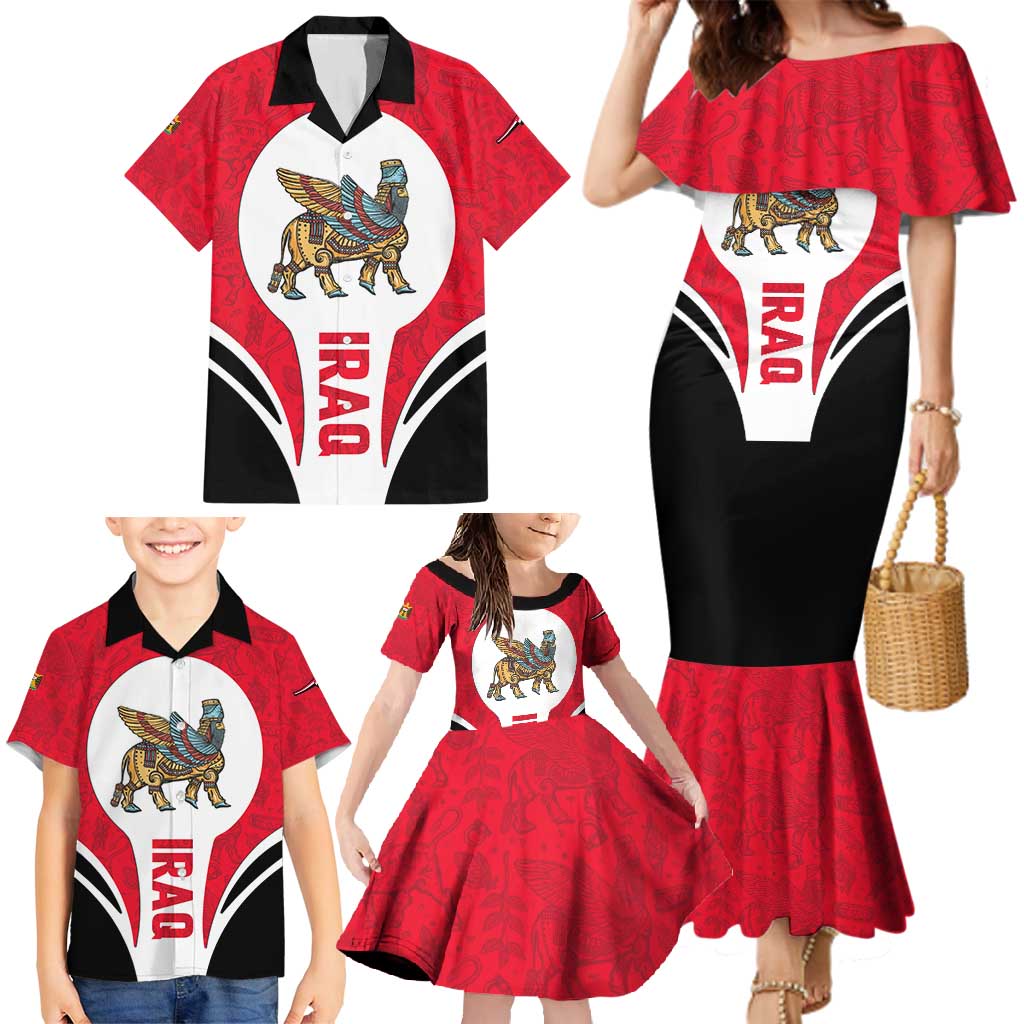 Iraq Family Matching Mermaid Dress and Hawaiian Shirt with Lamassu Mythical Creature and National Map Design - Wonder Print Shop