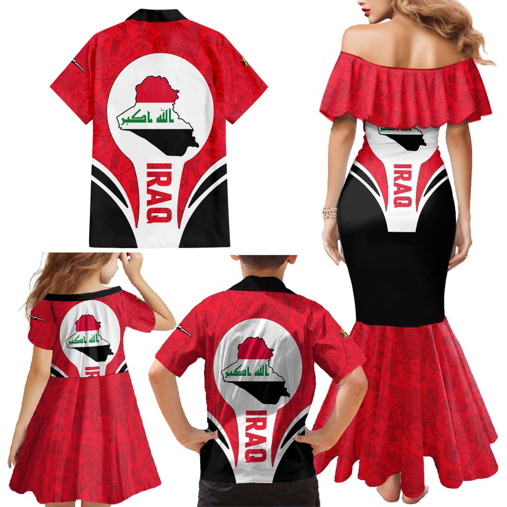 Iraq Family Matching Mermaid Dress and Hawaiian Shirt with Lamassu Mythical Creature and National Map Design - Wonder Print Shop
