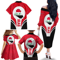 Iraq Family Matching Off The Shoulder Long Sleeve Dress and Hawaiian Shirt with Lamassu Mythical Creature and National Map Design - Wonder Print Shop