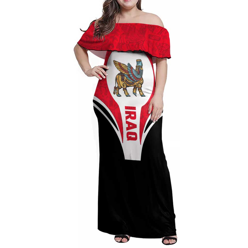 Iraq Family Matching Off Shoulder Maxi Dress and Hawaiian Shirt with Lamassu Mythical Creature and National Map Design - Wonder Print Shop