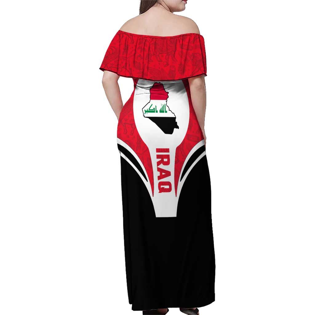 Iraq Family Matching Off Shoulder Maxi Dress and Hawaiian Shirt with Lamassu Mythical Creature and National Map Design - Wonder Print Shop