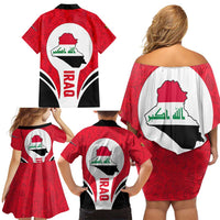 Iraq Family Matching Off Shoulder Short Dress and Hawaiian Shirt with Lamassu Mythical Creature and National Map Design - Wonder Print Shop