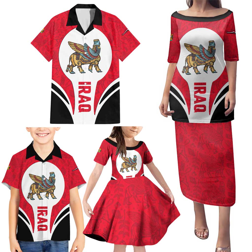Iraq Family Matching Puletasi and Hawaiian Shirt with Lamassu Mythical Creature and National Map Design - Wonder Print Shop