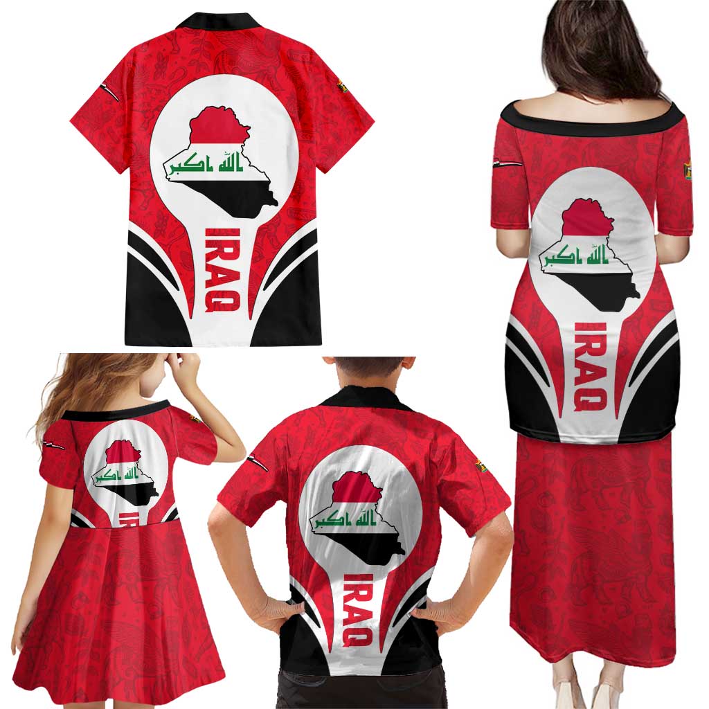 Iraq Family Matching Puletasi and Hawaiian Shirt with Lamassu Mythical Creature and National Map Design - Wonder Print Shop
