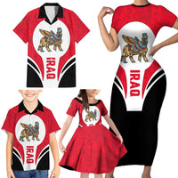 Iraq Family Matching Short Sleeve Bodycon Dress and Hawaiian Shirt with Lamassu Mythical Creature and National Map Design - Wonder Print Shop