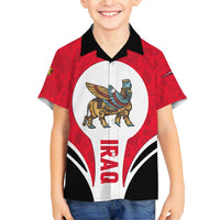 Iraq Family Matching Short Sleeve Bodycon Dress and Hawaiian Shirt with Lamassu Mythical Creature and National Map Design - Wonder Print Shop