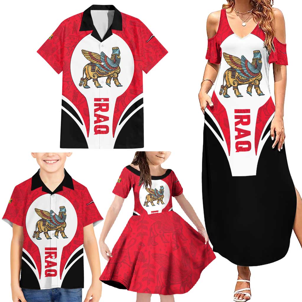 Iraq Family Matching Summer Maxi Dress and Hawaiian Shirt with Lamassu Mythical Creature and National Map Design - Wonder Print Shop