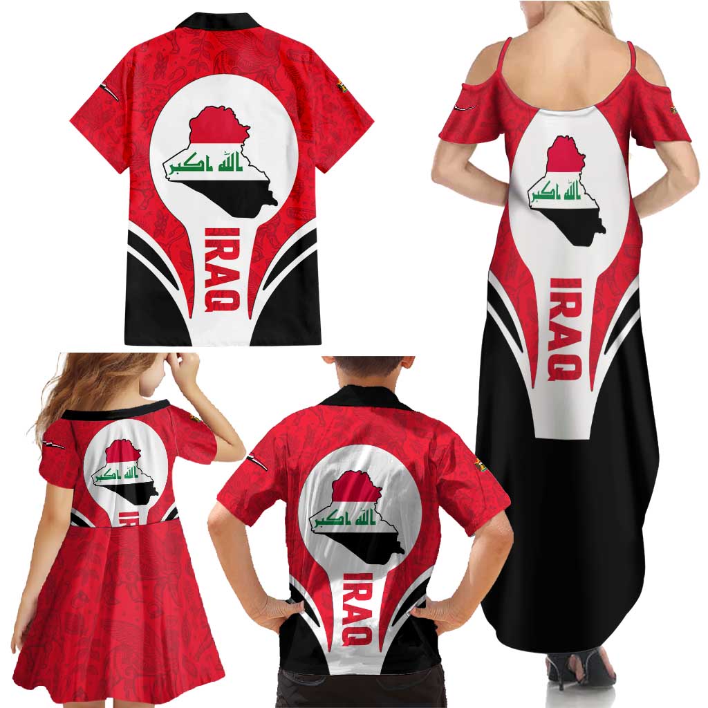 Iraq Family Matching Summer Maxi Dress and Hawaiian Shirt with Lamassu Mythical Creature and National Map Design - Wonder Print Shop