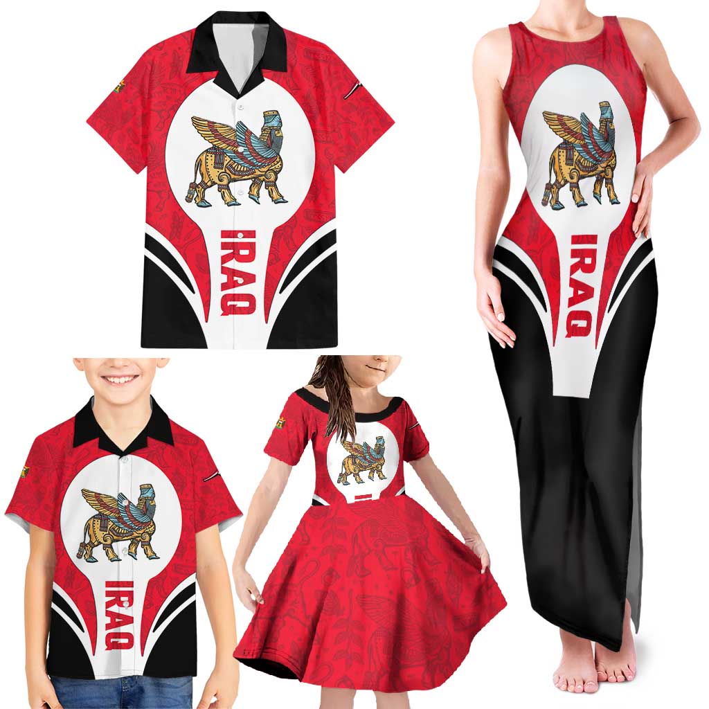 Iraq Family Matching Tank Maxi Dress and Hawaiian Shirt with Lamassu Mythical Creature and National Map Design - Wonder Print Shop