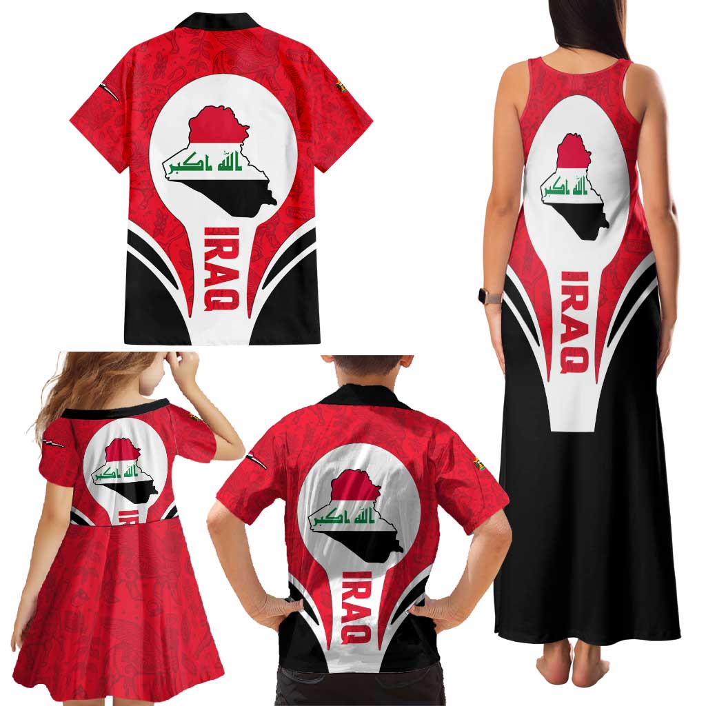 Iraq Family Matching Tank Maxi Dress and Hawaiian Shirt with Lamassu Mythical Creature and National Map Design - Wonder Print Shop