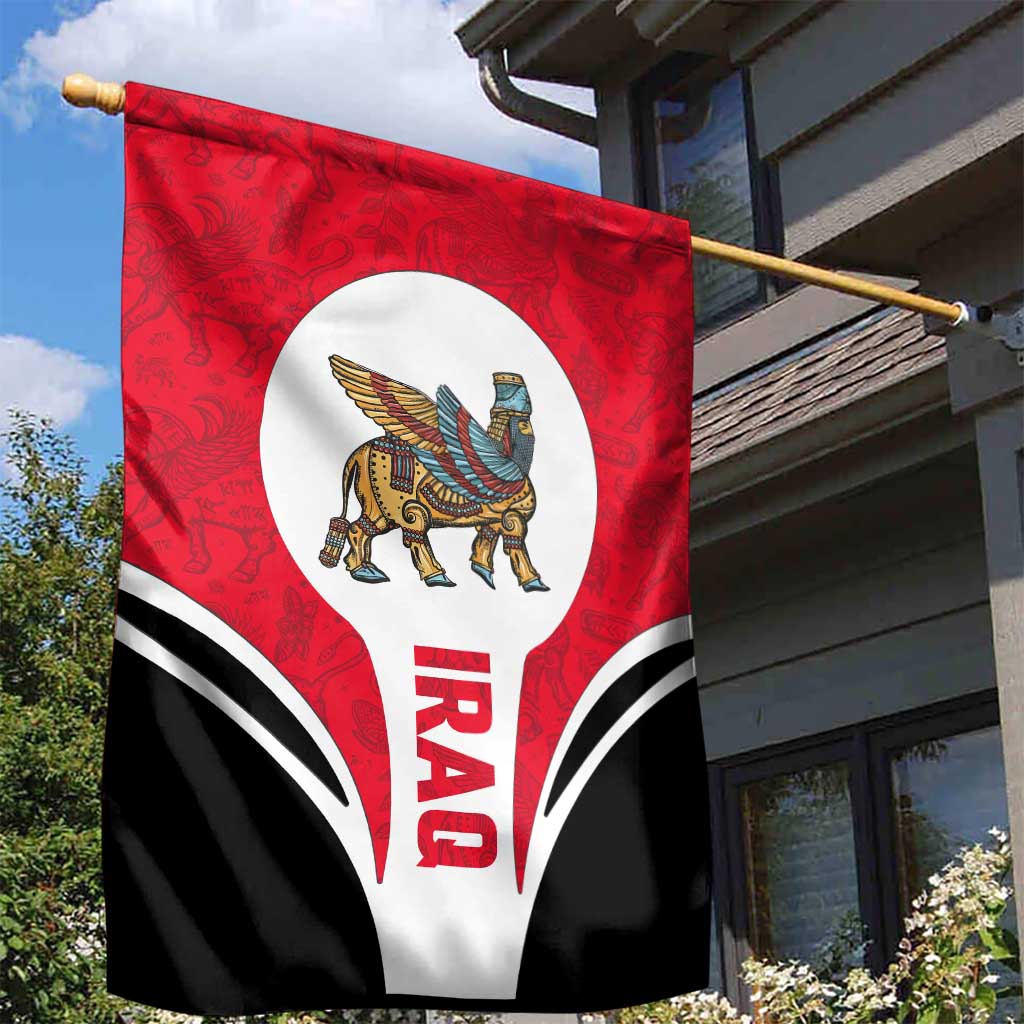 Iraq Garden Flag with Lamassu Mythical Creature and National Map Design - Wonder Print Shop