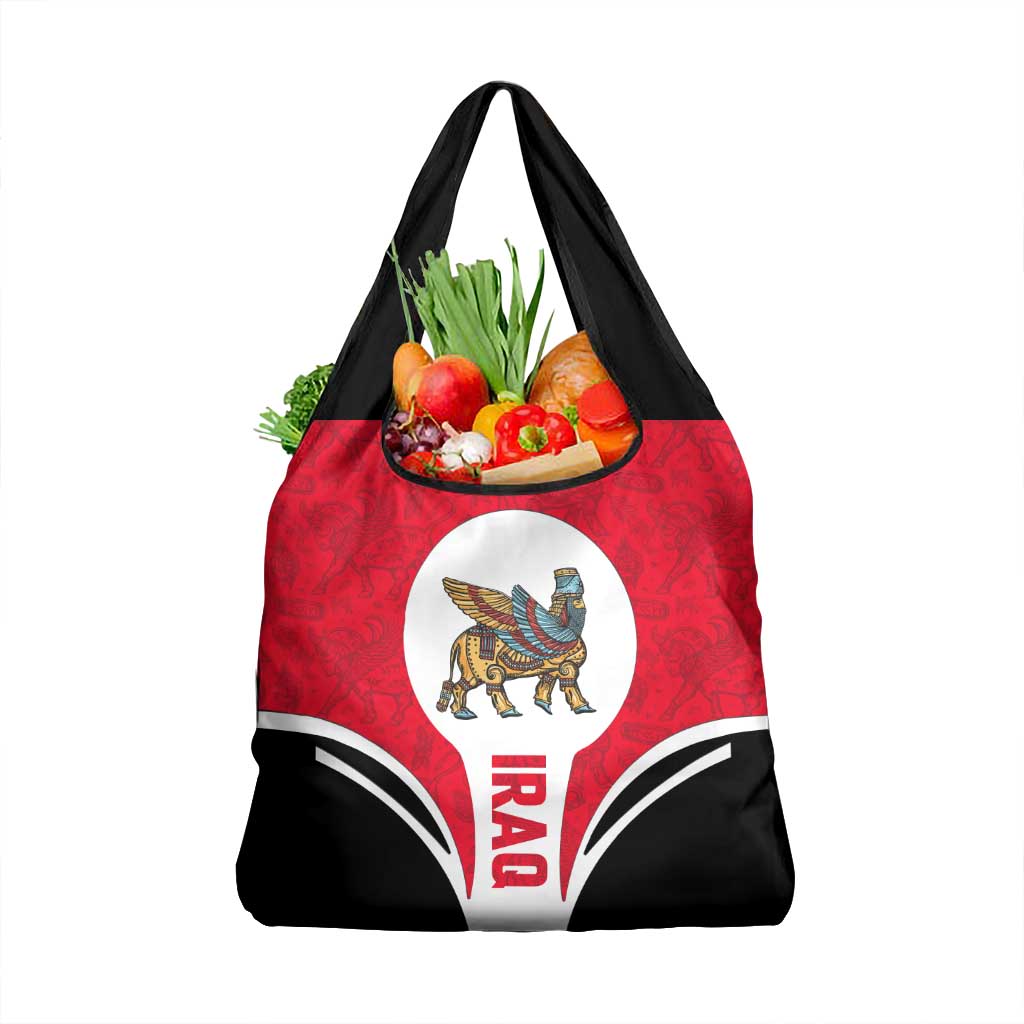 Iraq Grocery Bag with Lamassu Mythical Creature and National Map Design - Wonder Print Shop
