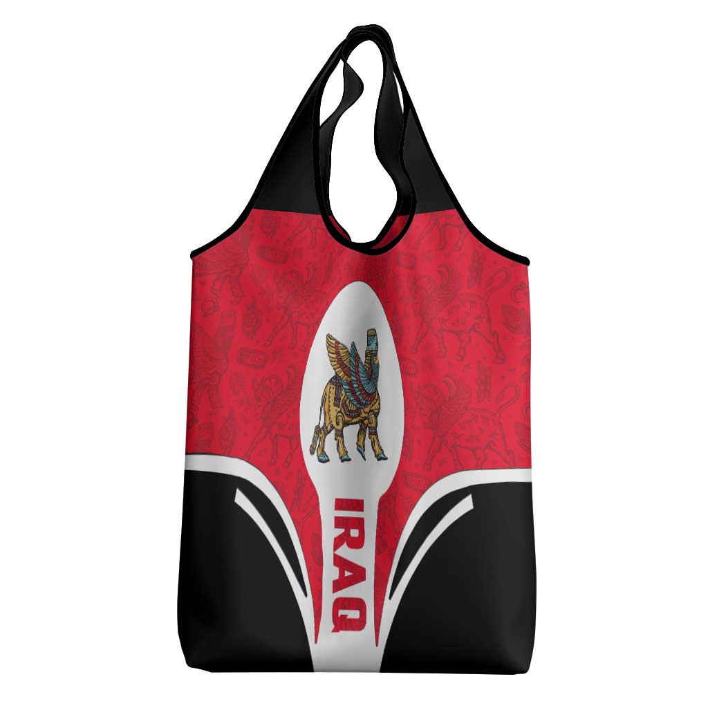 Iraq Grocery Bag with Lamassu Mythical Creature and National Map Design - Wonder Print Shop