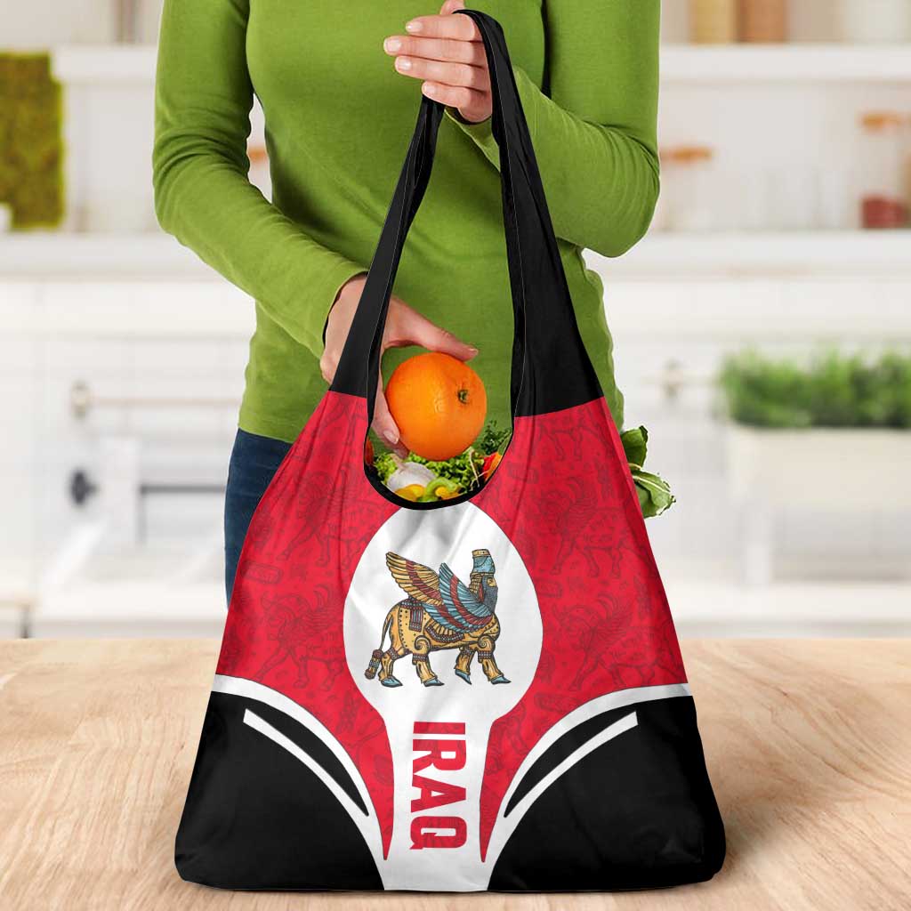 Iraq Grocery Bag with Lamassu Mythical Creature and National Map Design - Wonder Print Shop