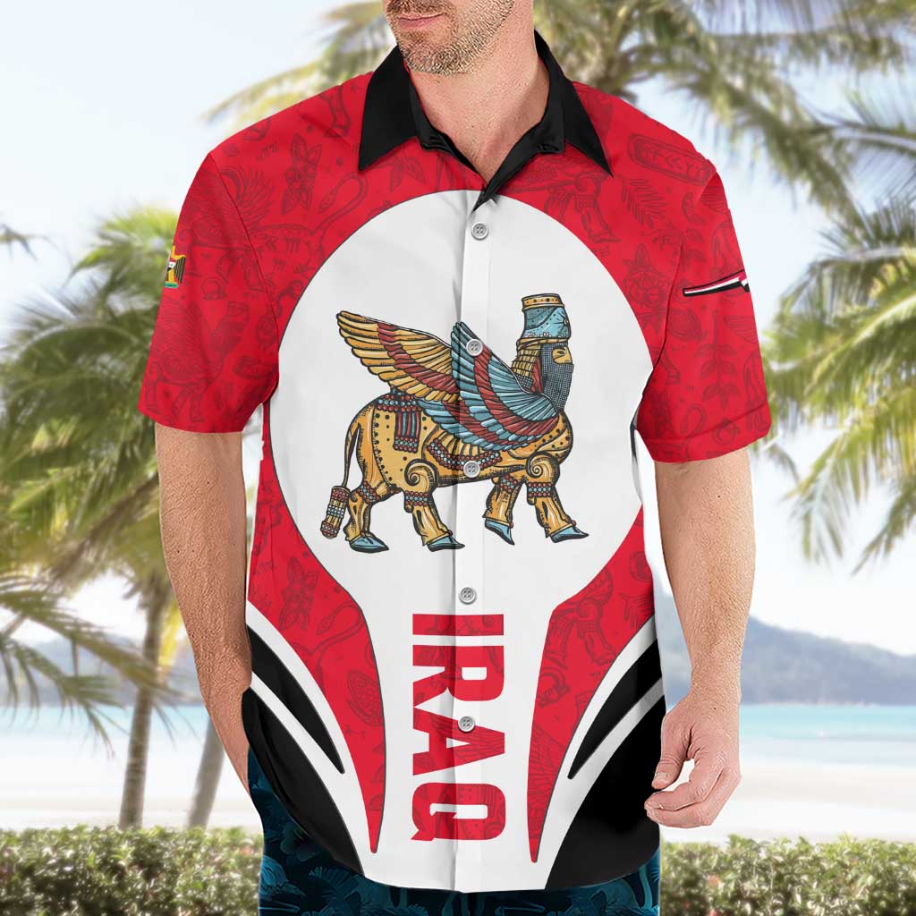 Iraq Hawaiian Shirt with Lamassu Mythical Creature and National Map Design - Wonder Print Shop