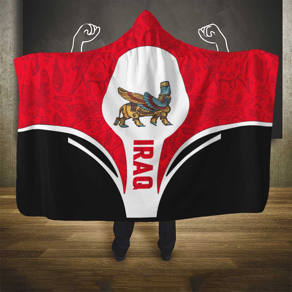Iraq Hooded Blanket with Lamassu Mythical Creature and National Map Design - Wonder Print Shop