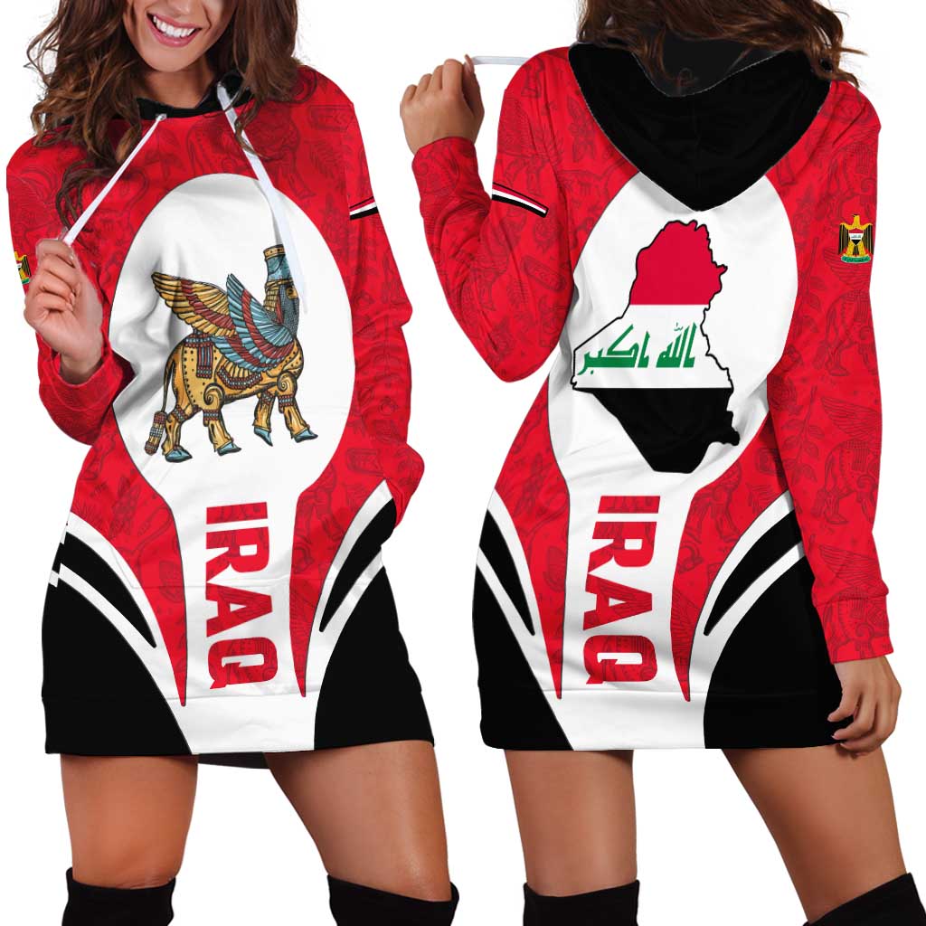 Iraq Hoodie Dress with Lamassu Mythical Creature and National Map Design - Wonder Print Shop