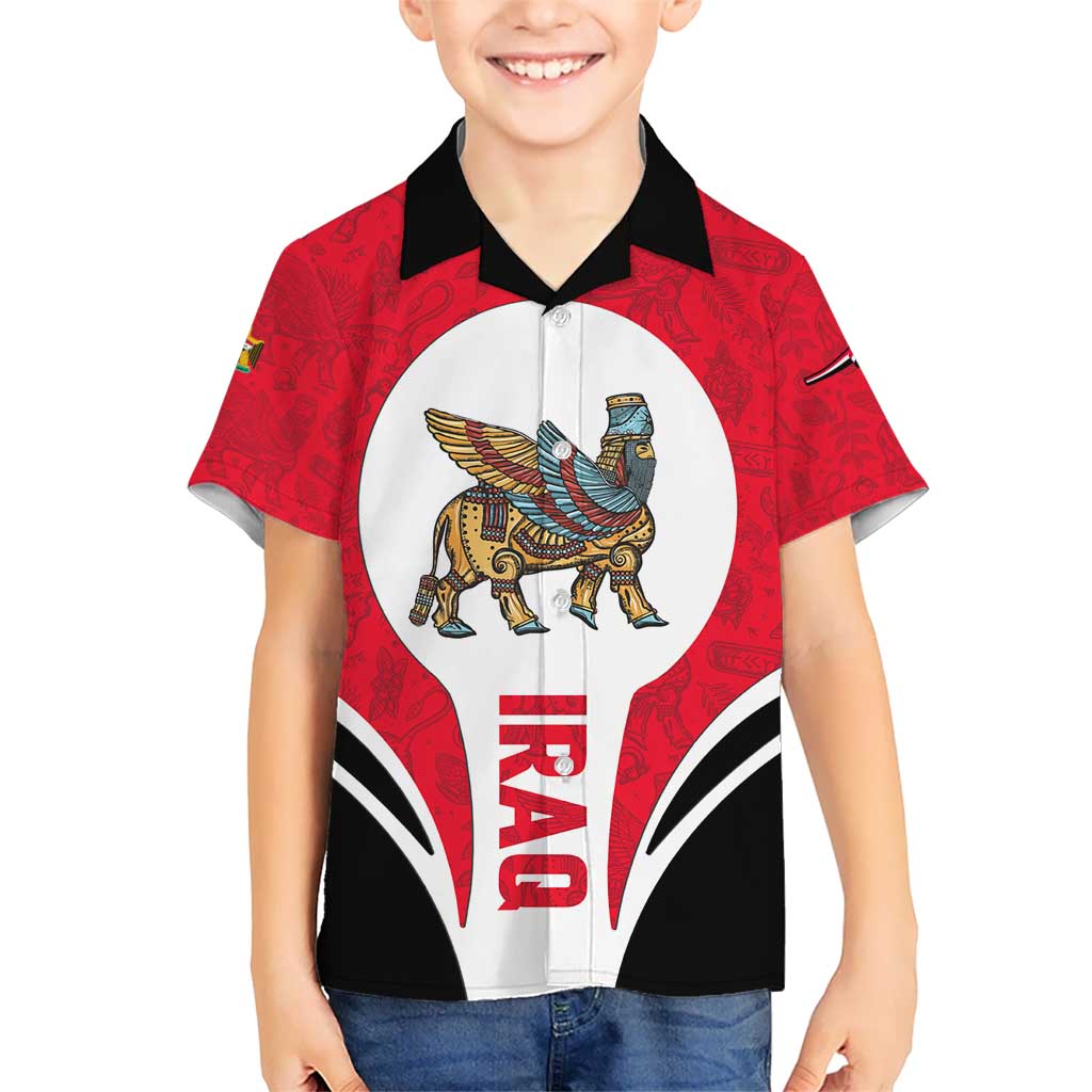 Iraq Kid Hawaiian Shirt with Lamassu Mythical Creature and National Map Design - Wonder Print Shop