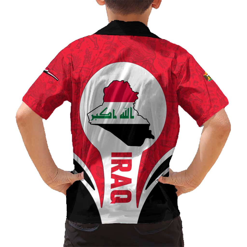 Iraq Kid Hawaiian Shirt with Lamassu Mythical Creature and National Map Design - Wonder Print Shop