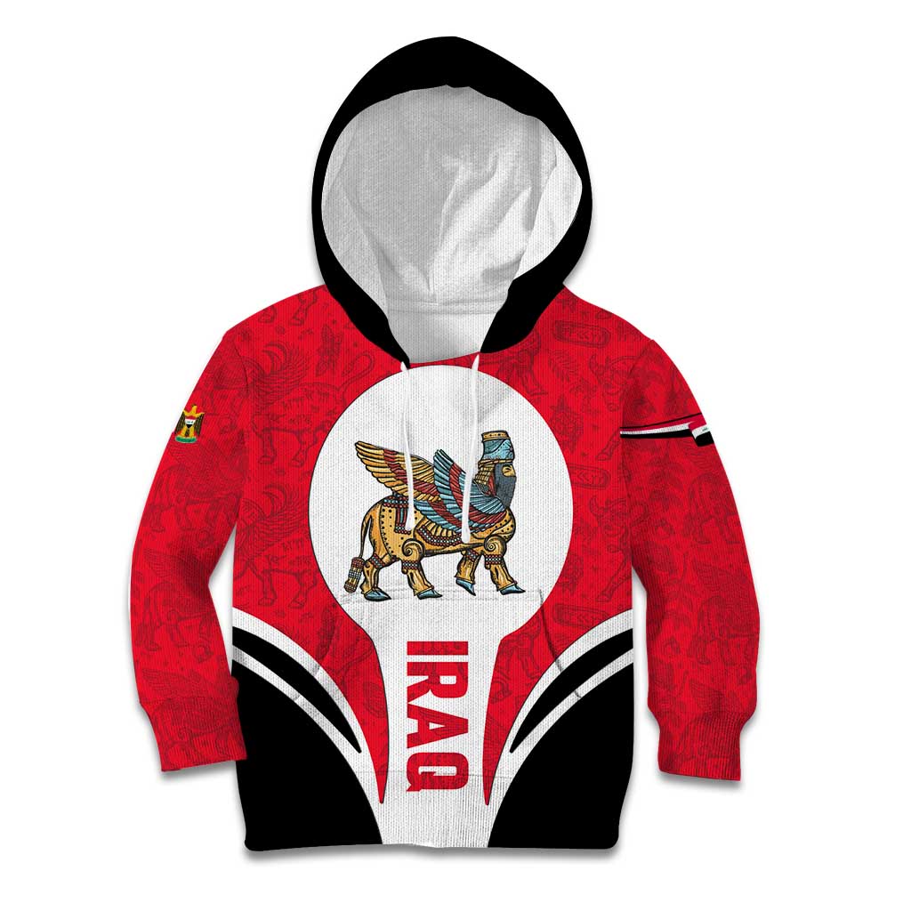 Iraq Kid Hoodie with Lamassu Mythical Creature and National Map Design - Wonder Print Shop