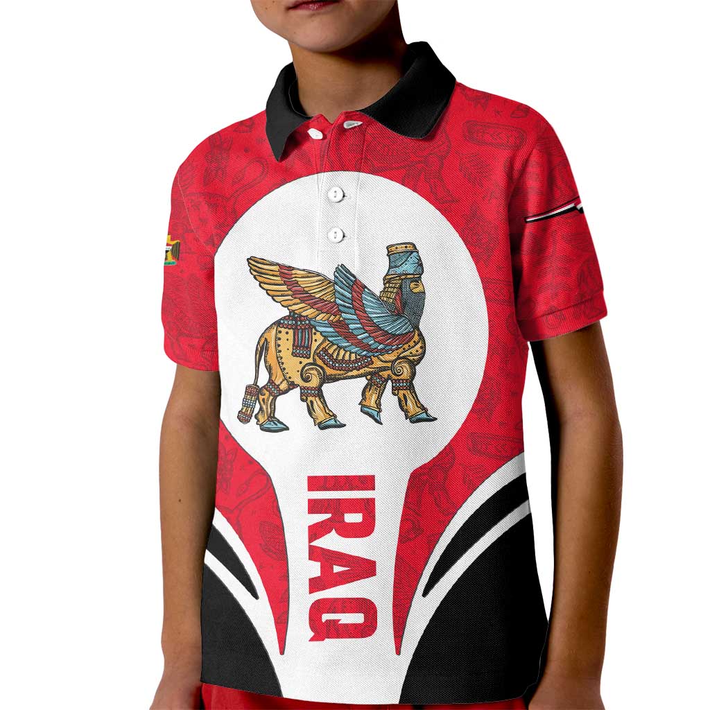 Iraq Kid Polo Shirt with Lamassu Mythical Creature and National Map Design - Wonder Print Shop