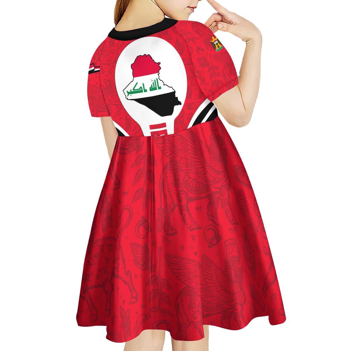Iraq Kid Short Sleeve Dress with Lamassu Mythical Creature and National Map Design - Wonder Print Shop