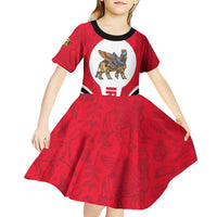 Iraq Kid Short Sleeve Dress with Lamassu Mythical Creature and National Map Design - Wonder Print Shop