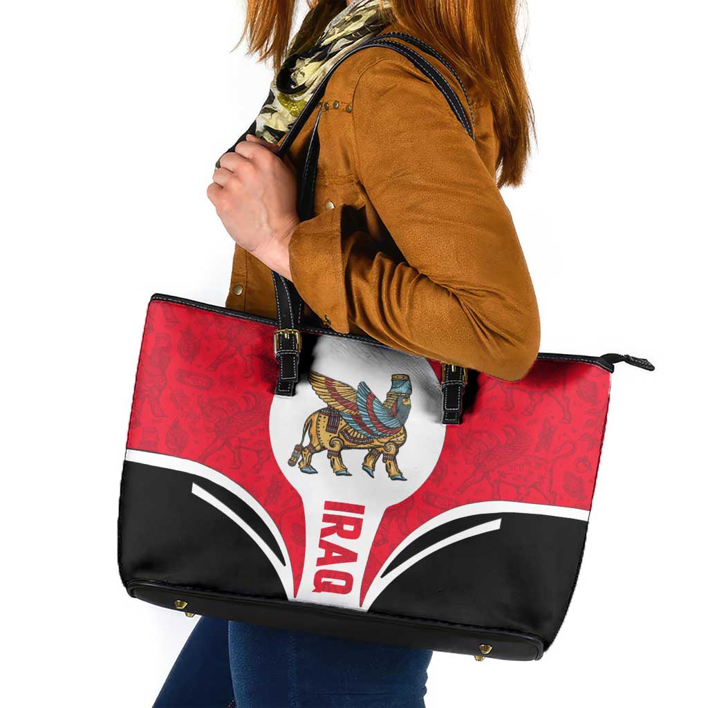 Iraq Leather Tote Bag with Lamassu Mythical Creature and National Map Design - Wonder Print Shop