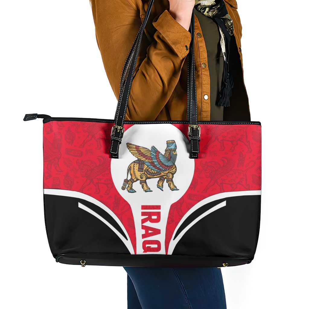 Iraq Leather Tote Bag with Lamassu Mythical Creature and National Map Design - Wonder Print Shop