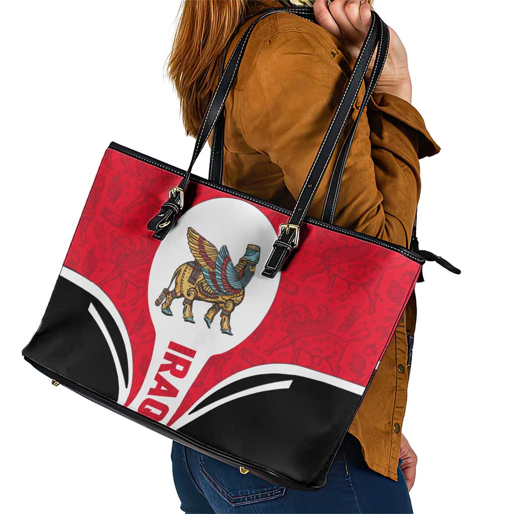 Iraq Leather Tote Bag with Lamassu Mythical Creature and National Map Design - Wonder Print Shop