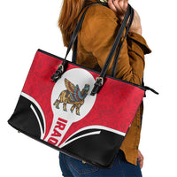 Iraq Leather Tote Bag with Lamassu Mythical Creature and National Map Design - Wonder Print Shop
