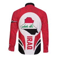Iraq Long Sleeve Button Shirt with Lamassu Mythical Creature and National Map Design - Wonder Print Shop
