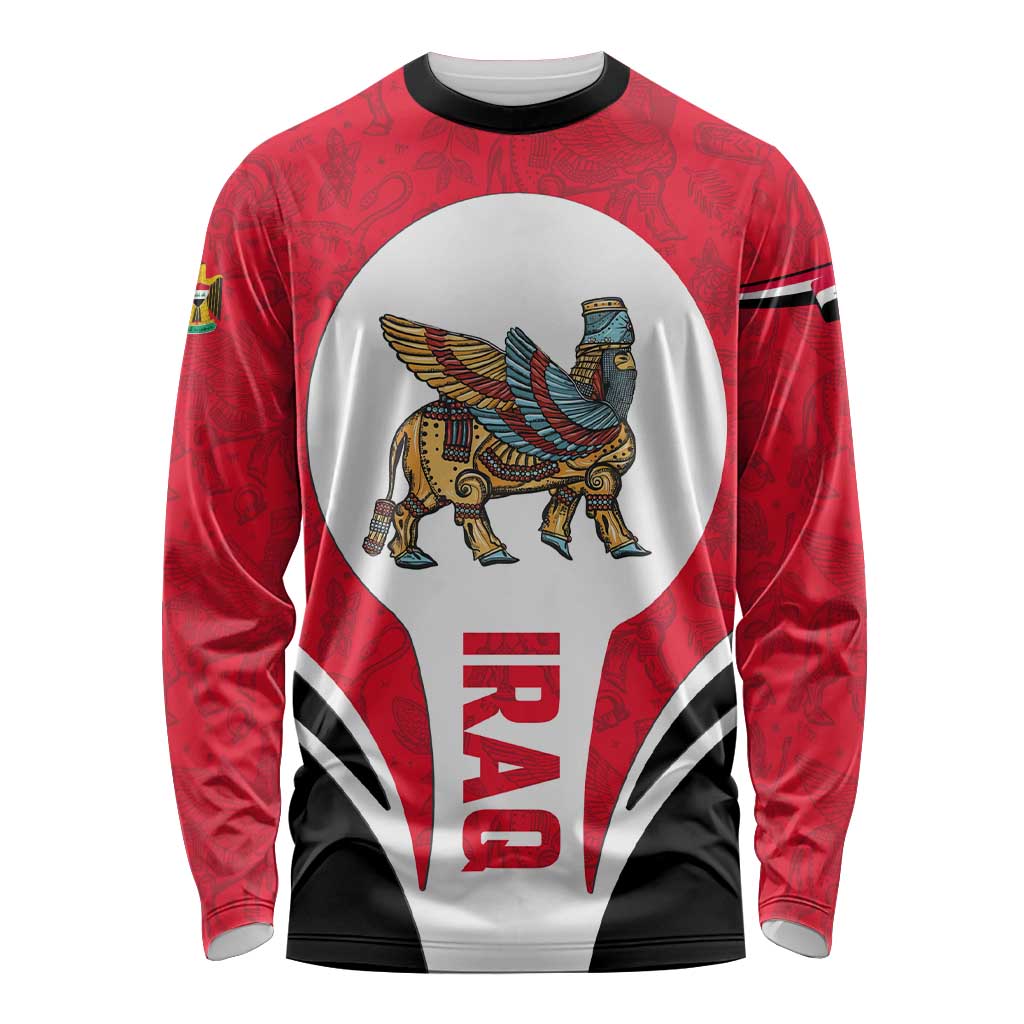 Iraq Long Sleeve Shirt with Lamassu Mythical Creature and National Map Design - Wonder Print Shop