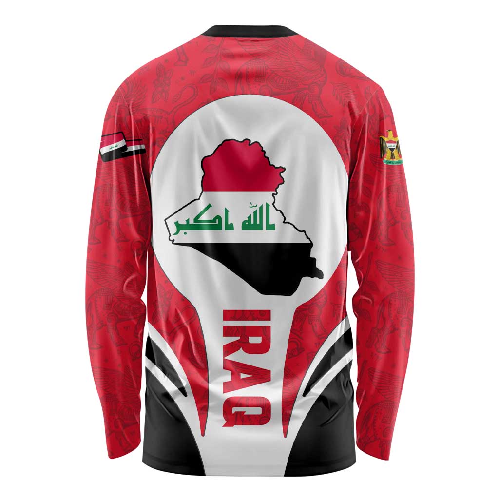 Iraq Long Sleeve Shirt with Lamassu Mythical Creature and National Map Design - Wonder Print Shop
