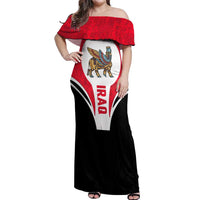 Iraq Off Shoulder Maxi Dress with Lamassu Mythical Creature and National Map Design - Wonder Print Shop