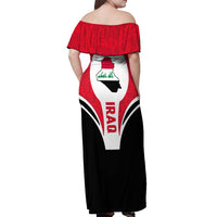 Iraq Off Shoulder Maxi Dress with Lamassu Mythical Creature and National Map Design - Wonder Print Shop