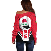 Iraq Off Shoulder Sweater with Lamassu Mythical Creature and National Map Design - Wonder Print Shop