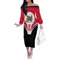 Iraq Off The Shoulder Long Sleeve Dress with Lamassu Mythical Creature and National Map Design - Wonder Print Shop