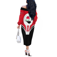 Iraq Off The Shoulder Long Sleeve Dress with Lamassu Mythical Creature and National Map Design - Wonder Print Shop